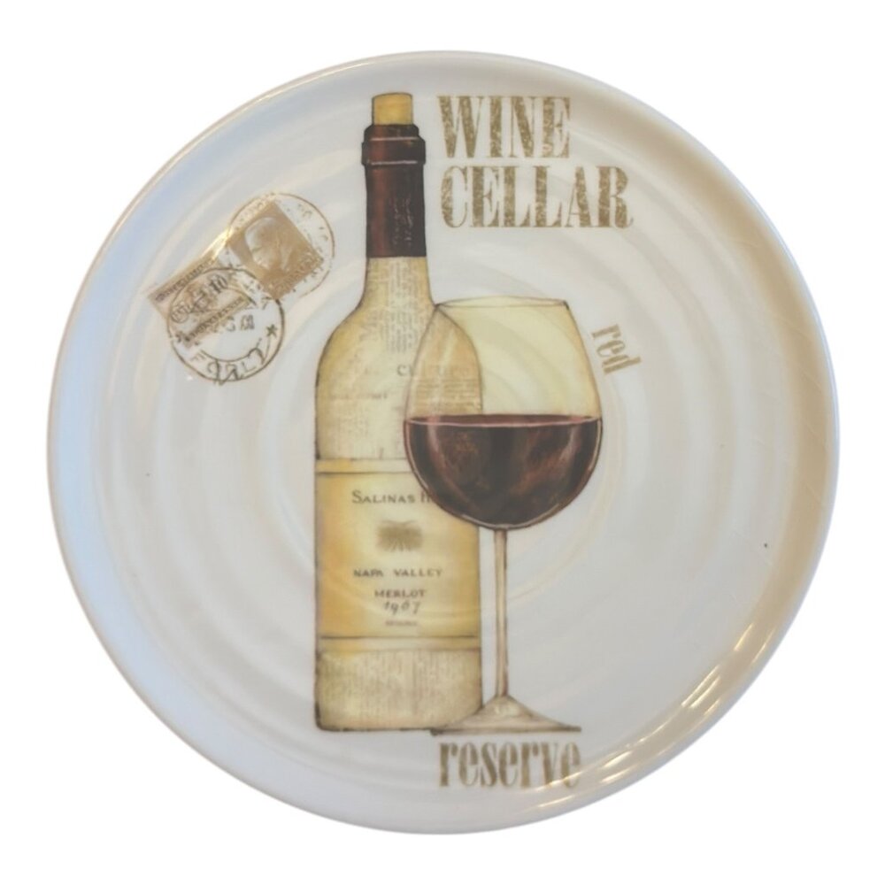 Set Of 4 Ceramica Cuore Wine Cellar Design Plates 7" Vintage Italian Style